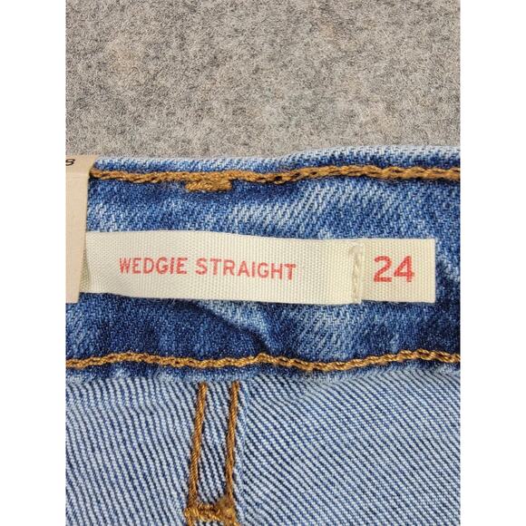 Levi's Wedgie Straight Jeans Womens W24 L28 Blue High Rise Button Fly - Picture 3 of 16